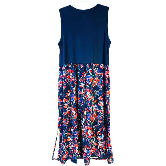 Cuddl Duds Dresses & Skirts - Cuddl Duds Comfort Flexwear Boho Floral Maxi Dress Women L Sleeveless Navy Blue
